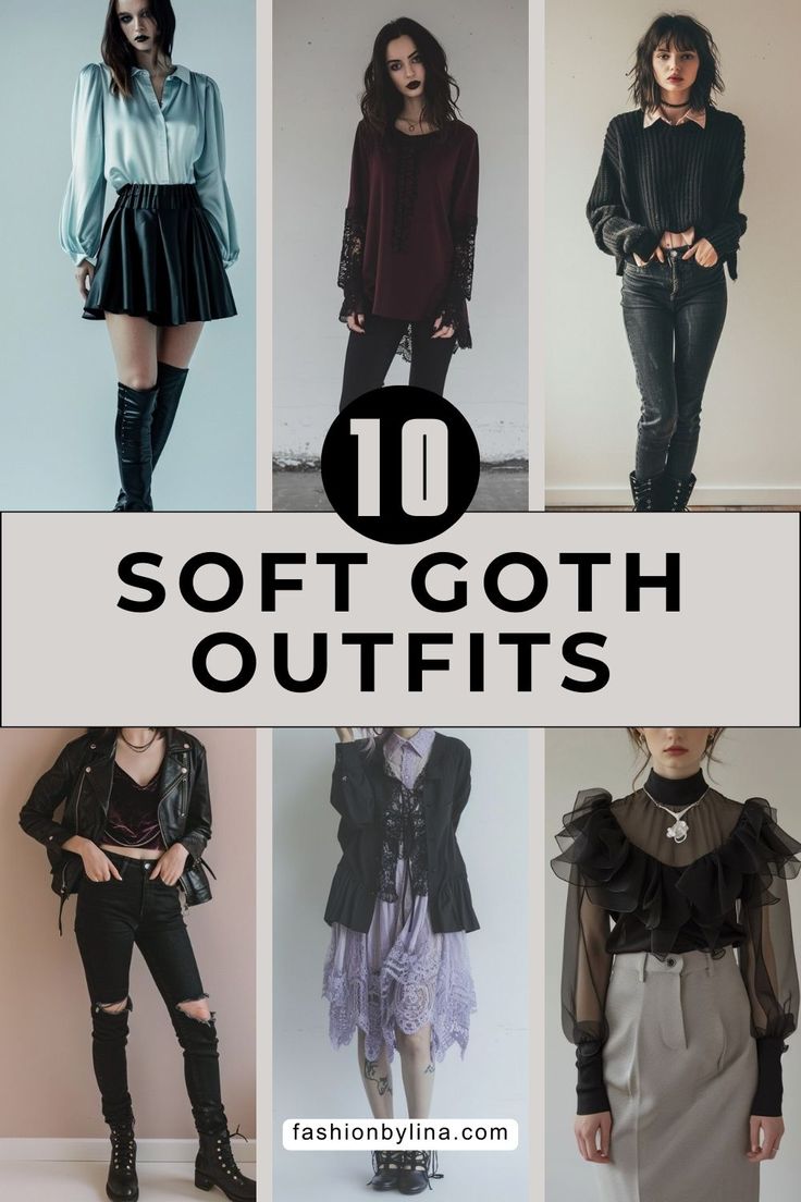 10 Soft Goth Outfit Inspirations You Will Love! – fashionbylina.com Soft Summer Dark Academia, Alternative Layered Outfits, Grown Up Goth Outfits, Corporate Goth Capsule Wardrobe, Grown Up Goth Fashion, Dark Fashion Women, Goth Fashion Outfits, Light Goth Outfits, Soft Goth Aesthetic Outfits