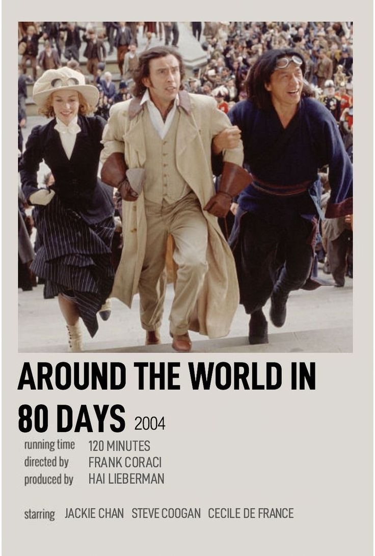 an advertisement for the movie around the world in 80 days, with two people running