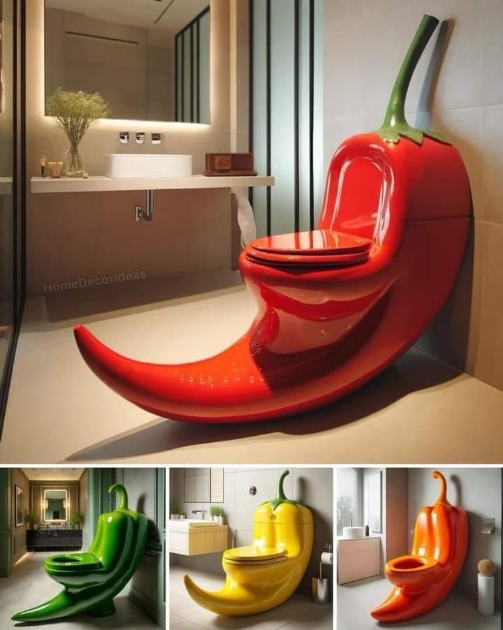 there are many different colored peppers in the bathroom