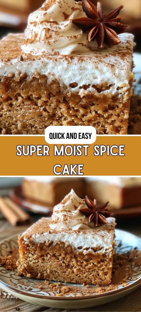 two pictures with different types of desserts on them and the words, quick and easy super moist spice cake