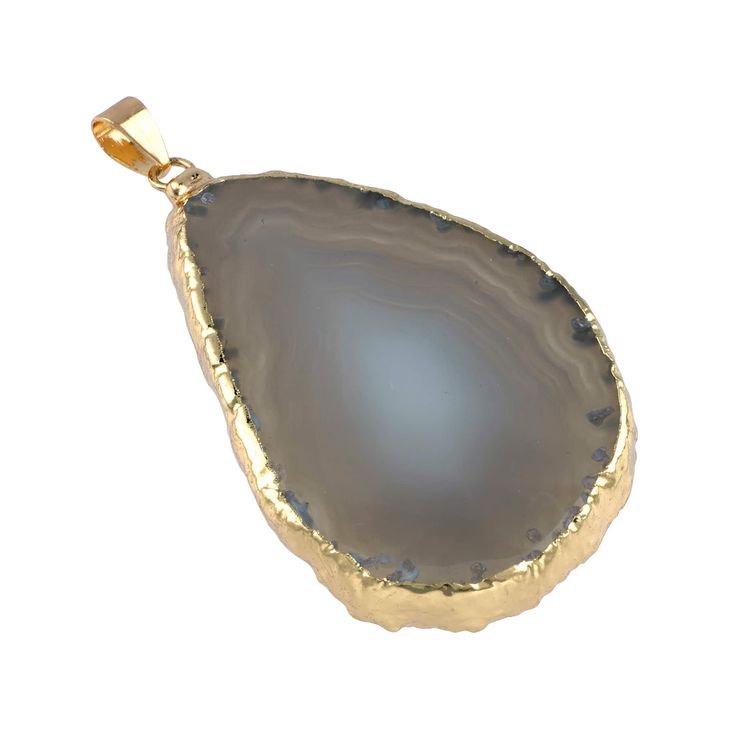 a gold pendant with grey agate stone