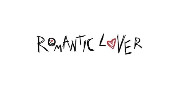 the word romantic love written in black and red ink on a white background with hearts