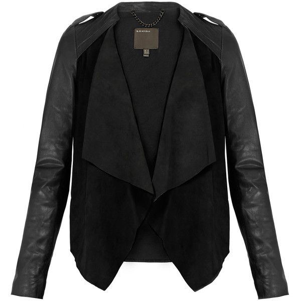 Muubaa Lupus Black Draped Suede and Leather Jacket ($205) ❤ liked on Polyvore featuring outerwear, jackets, coats & jackets, black, suede leather jacket, waterfall leather jacket, drape jacket, genuine leather jackets and leather jackets Waterfall Leather Jacket, Buckle Jackets, Waterfall Jacket, Coats Black, Jackets Black, Suede Leather Jacket, Drape Jacket, Black Drapes, Open Front Jacket