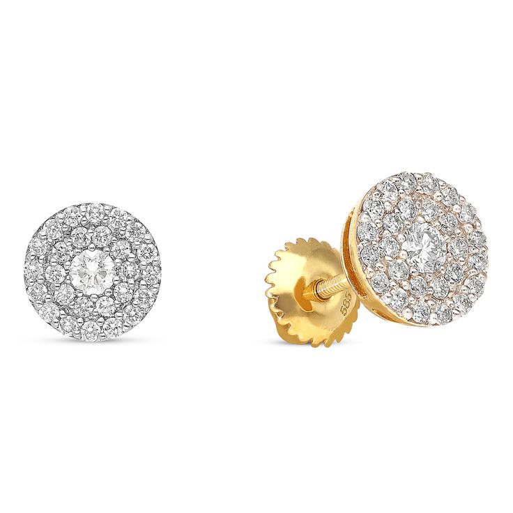 0.60 carat 14K yellow gold Luxury Yellow Gold Diamond Earrings With Round Cut, Luxury Round Diamond Clip-on Earrings, Luxury Diamond Round Clip-on Earrings, Yellow Round Diamond Earrings, Luxury Yellow Diamond Round Earrings, Emerald Earrings Drop, Double Halo, Orange Sapphire, Round Stud Earrings