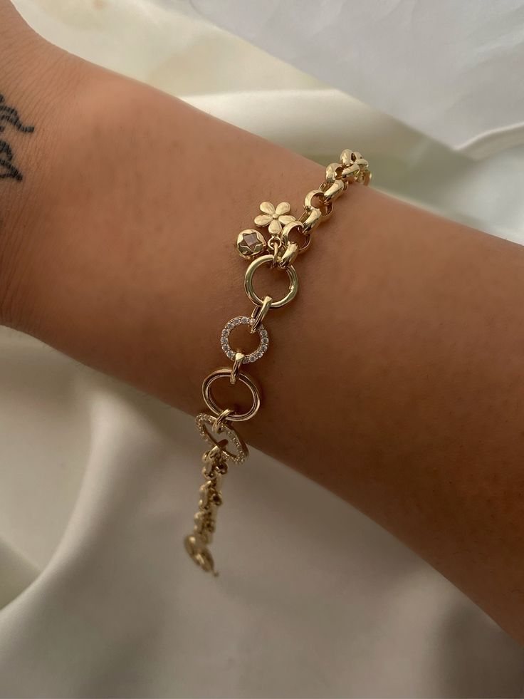 "ITEM DETAILS ❆All our jewelry are hand made with Love. ❆Material: 14K Gold ( 585). ❆Available colors: Gold, Rose Gold, White Gold. ❆Available Sizes: Look Size Option (Contact for different sizes) ❆Each item is made to order ❆ DO YOU LIKE THIS BRACELET? ❆ You can get more information about it below but if you have any questions, just click the \"Message Sergen Vural \" button and I will be very happy to hear from you ☺ PACKAGING ❆Comes ready to gift in a beautiful jewelry box. ❆It comes with a s Luxury Yellow Gold Charm Bracelet With Adjustable Chain, Gold-plated Jubilee Charm Bracelet, Yellow Gold Cubic Zirconia Charm Bracelet, Gold Charm Bracelet Fine Jewelry Style, Gold Plated Fine Jewelry Chain Bracelet As Gift, Gold Plated Fine Jewelry Chain Bracelet, Gold Plated Charm Bracelet For Gift, Yellow Gold Plated Charm Bracelet Gift, Gold-plated Yellow Gold Charm Bracelet Gift