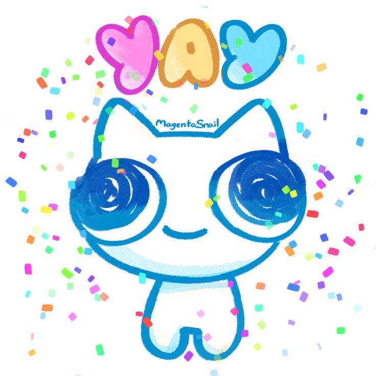 a drawing of a cat with headphones on and sprinkles around it