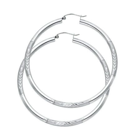 High quality fashion earrings jewelry. 100% genuine solid 14k gold. Great Womens and Mens gift for any occasion. Solid 14k White Gold Round French Lock Diamond Cut Hoop Earrings Genuine Polished Fancy 48 mm x 3mm Size: one size.  Color: Metal Type.  Gender: female.  Age Group: adult. Luxury Round White Gold Hoop Earrings, Luxury White Gold Hoop Earrings Tarnish Resistant, Silver Hoop Jewelry With Engraving, Silver Engraved Hoop Jewelry, Engraved Silver Hoop Jewelry, Elegant Engraved Small Hoop Earrings, Silver Engraved Hoop Earrings For Anniversary, Formal White Gold Hoop Earrings, Tarnish Resistant, Engraved Silver Hoop Earrings For Anniversary