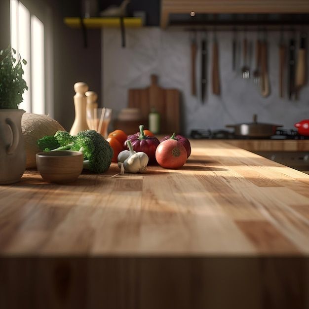 a wooden table topped with lots of vegetables