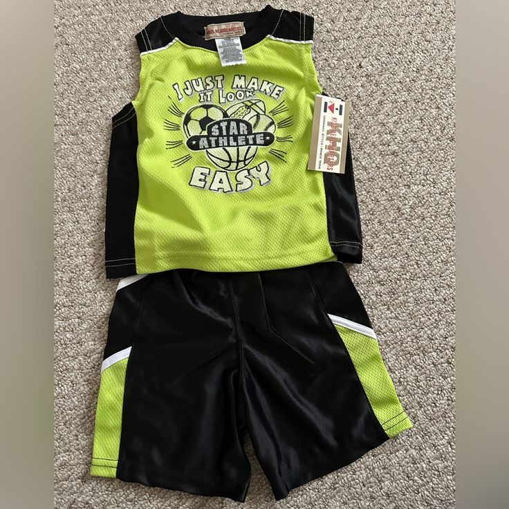 Sleeveless Jersey And Shorts Playful Green Sleeveless Sets, Black Stretch Sleeveless Set, Playful Sleeveless Play Sets, Sporty Black Sleeveless Sets, Sleeveless Summer Play Sets, Black Sleeveless Sporty Sets, Black Summer Sets For Playwear, Two Piece Sets, Black Green