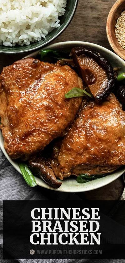 chinese braised chicken served with rice and vegetables