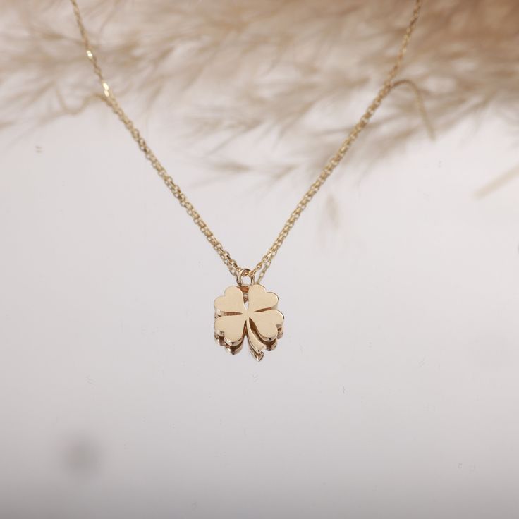 "14K Gold Clover Necklace, 14k Solid Gold Four Leaf Clover Necklace, Leaf Clover Pendant Jewelry, Gold Clover, Christmas Gift Our product weighs 1.45 gr and the chain length is 46 cm. All of our products has the stamp \"585\" on them. (which states that this is real gold) There may be +/- 0.15 change in gram information due to production. Your products will be shipped with free shipping UPS express within 1-3 business days. Quality control has been done. Our products are Anti Allergic. Your orde Lockets Gold Indian For Women Simple, Rose Gold 14k Gold Charm Necklaces, Rose Gold 14k Gold Necklaces With Charms, Rose Gold 14k Gold Charms Necklace, Wedding Charm Necklace In 14k Gold, Tarnish Resistant, 14k Yellow Gold Good Luck Necklace, 14k Yellow Gold Necklace For Good Luck, Wedding 14k Gold Tarnish Resistant Charm Necklace, Elegant Personalized Necklaces For Good Luck