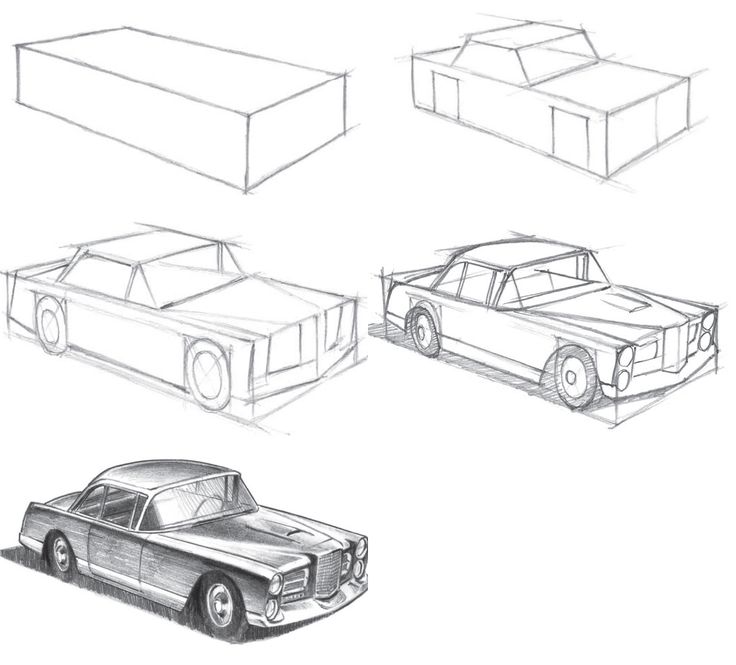 four different types of cars are shown in this drawing lesson, including one car and the other