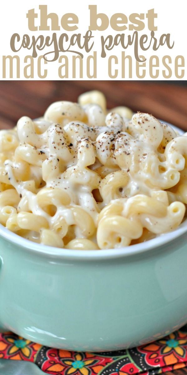 macaroni and cheese in a blue bowl on a colorful place mat with the title above it