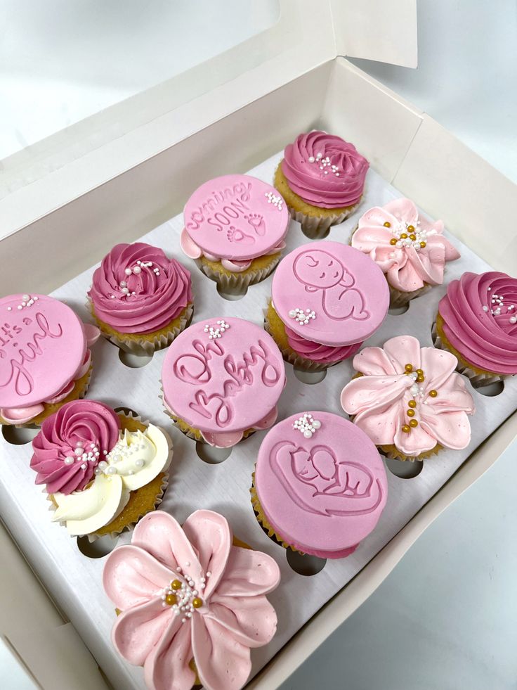 Baby shower cupcakes Baby Shower Girl Cupcake Ideas, Its A Girl Cupcakes, Baby Girl Cupcake Ideas, Baby Shower Cupcakes For Girl, Cupcake Baby Shower Girl, Baby Shower Cupcakes Girl, Pink Baby Shower Cupcakes, Baby Shower Cupcake Ideas, Girl Shower Cupcakes