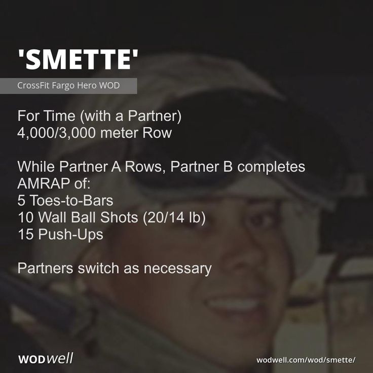 "Smette" Workout, CrossFit WOD | WODwell - For Time (with a Partner); 4,000/3,000 meter Row; While Partner A Rows, Partner B completes AMRAP of:; 5 Toes-to-Bars; 10 Wall Ball Shots (20/14 lb); 15 Push-Ups; Partners switch as necessary Partner Wod Crossfit, Partner Wod, Partner Workouts, Hero Wod, Crossfit Wods, Rowing Workout, Wod Workout, Operation Iraqi Freedom, Crossfit Wod