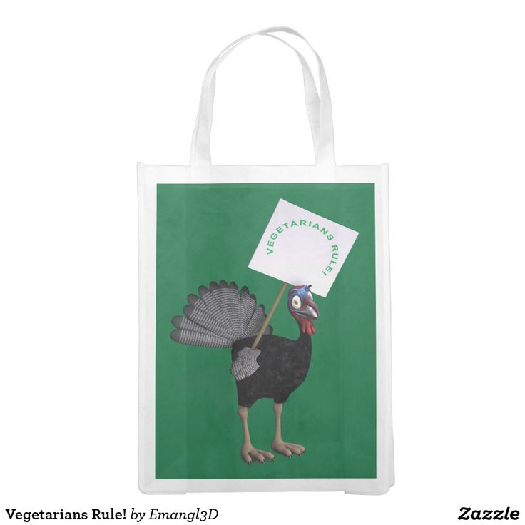 a bag with a turkey holding a sign