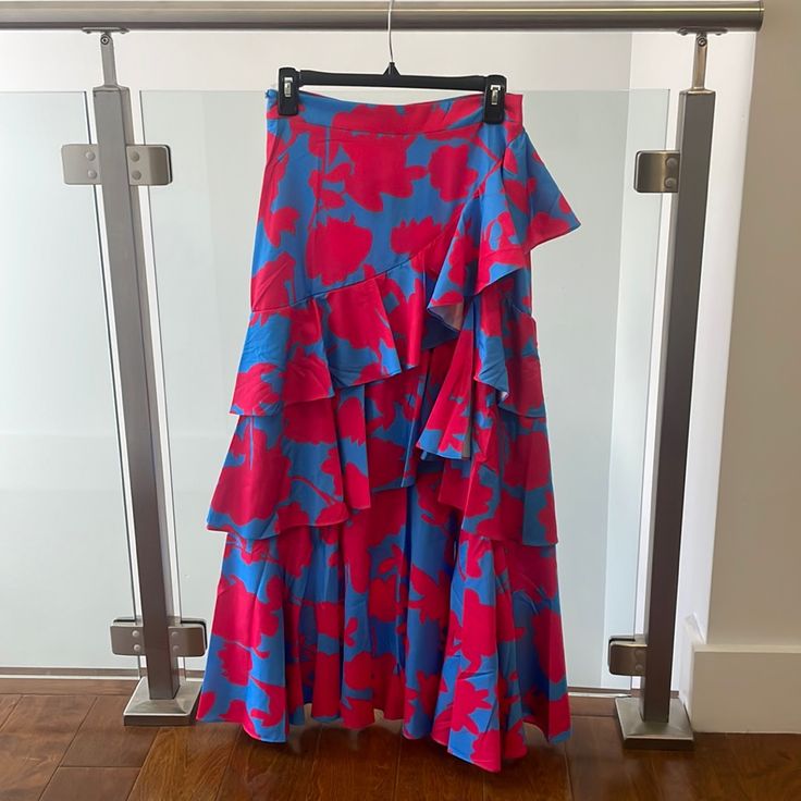 Maxi Skirt Pink Asymmetrical Skirt With Floral Print, Asymmetrical Pink Skirt With Floral Print, Pink Asymmetrical Maxi Skirt For Spring, Spring Pink Asymmetrical Maxi Skirt, Pink Asymmetrical Skirt For Beach, Asymmetrical Pink Skirt For Beach, Red Outfits, Womens Tea, Skirt Floral