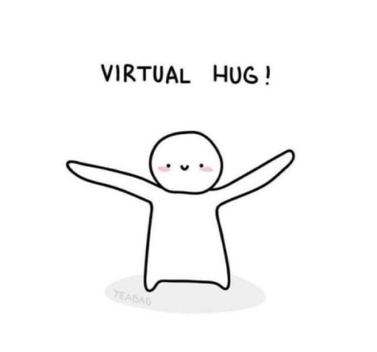 a drawing of a person with their arms wide open and the words virtual hug above them