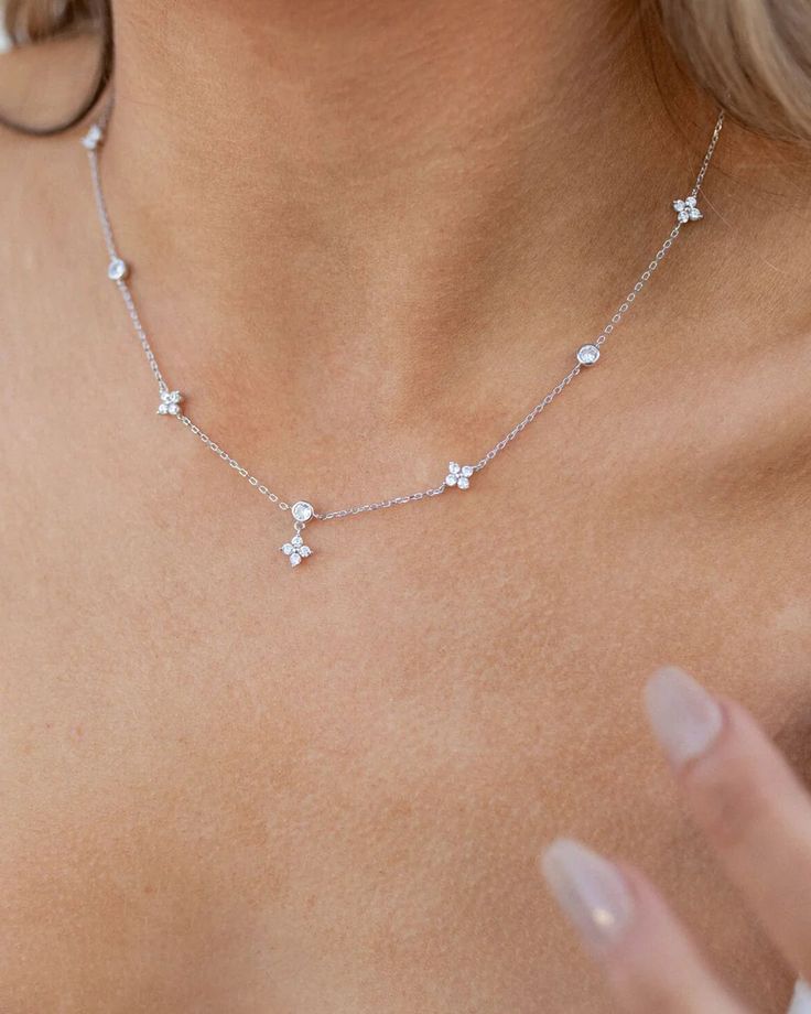 Lucky Clover Silver Necklace | En Route Jewelry Hoco Jewelry, Silver Prom Jewelry, En Route Jewelry, Silver Jewlery, Prom Necklaces, Silver Necklace Simple, Simple Silver Jewelry, Formal Jewelry, Prom Accessories