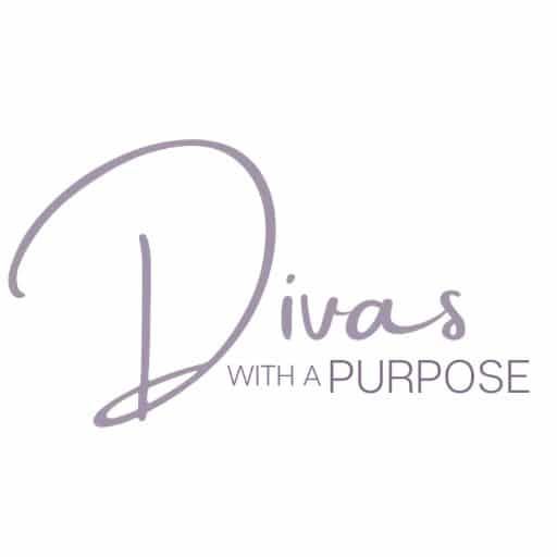 the logo for diyas with a purpose, which is written in purple and white