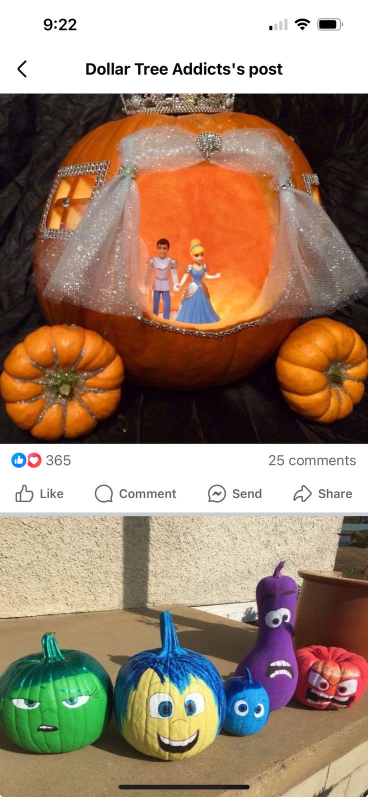 two pumpkins with faces painted on them