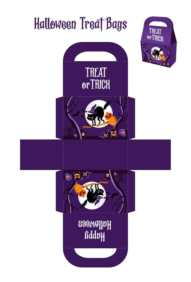 the halloween treat box is open and has an image of a witch on it,