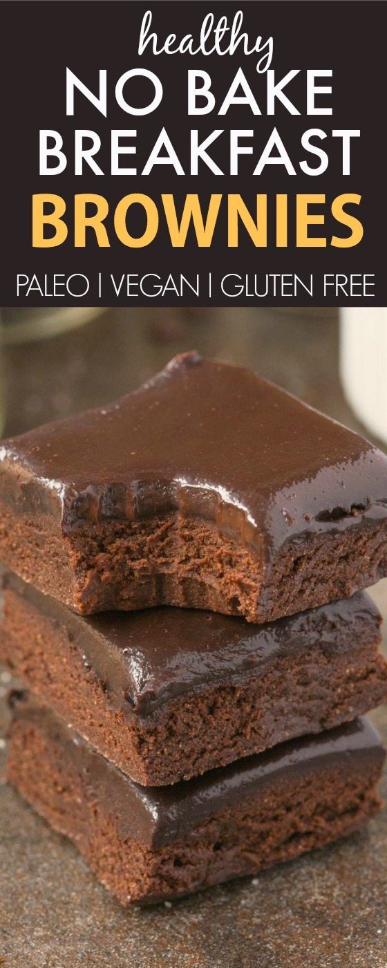 chocolate brownies stacked on top of each other with the words healthy no - bake breakfast