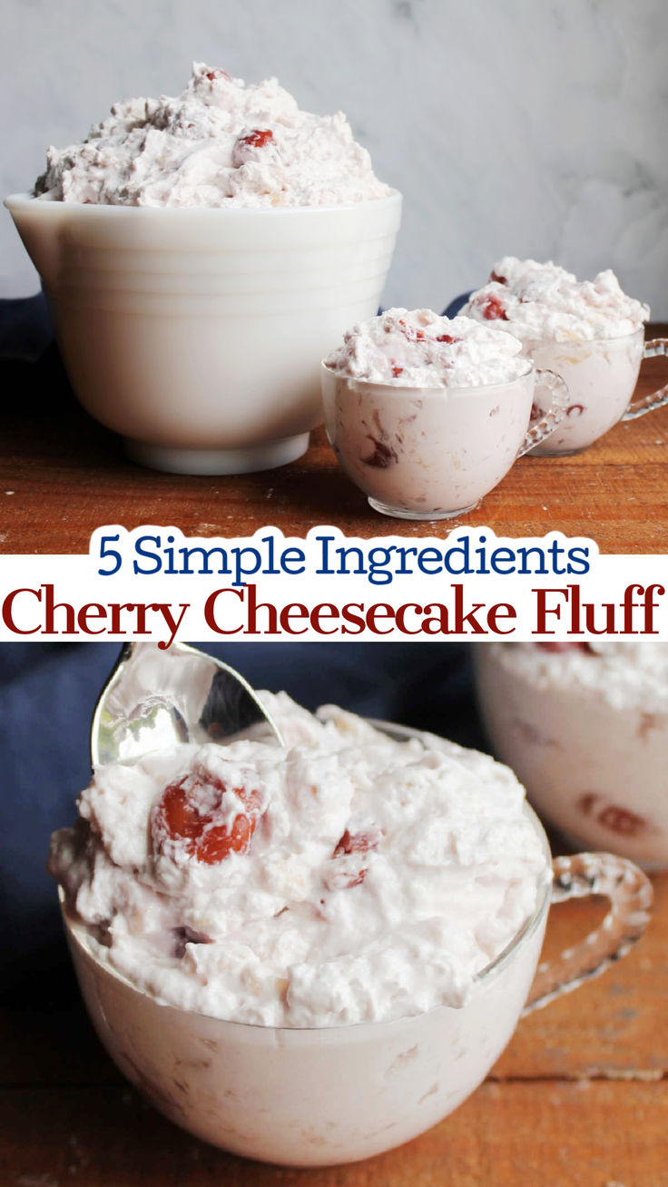 there is a bowl of food that has been made with cherry cheesecake fluff