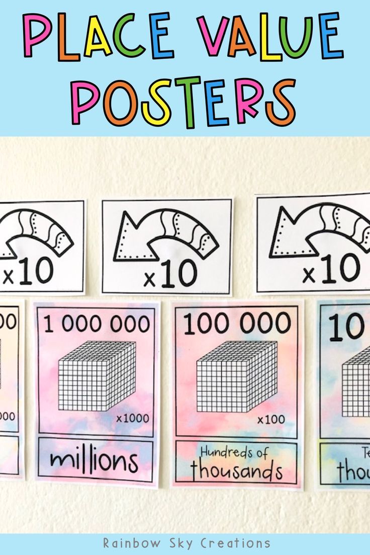 place value posters with numbers and pictures on them