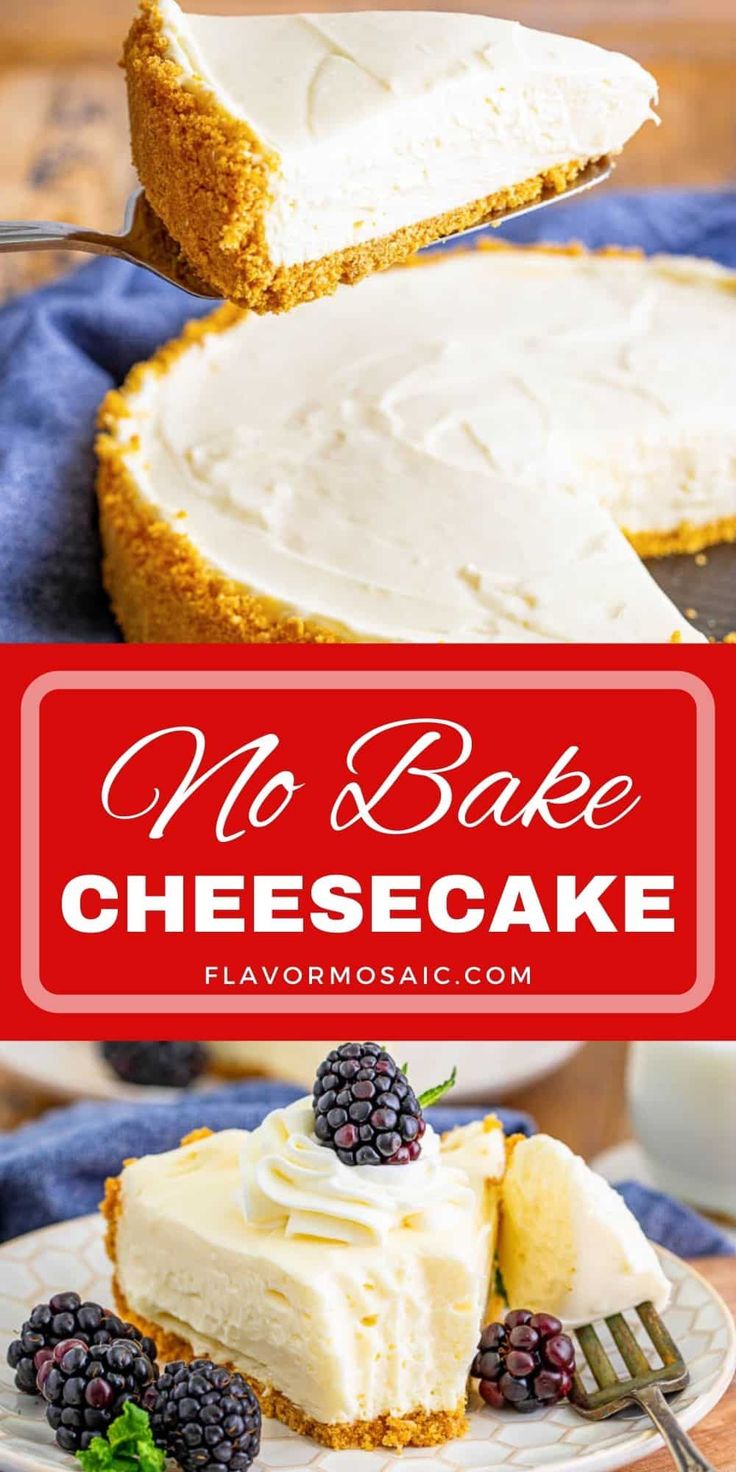 no bake cheesecake on a plate with berries