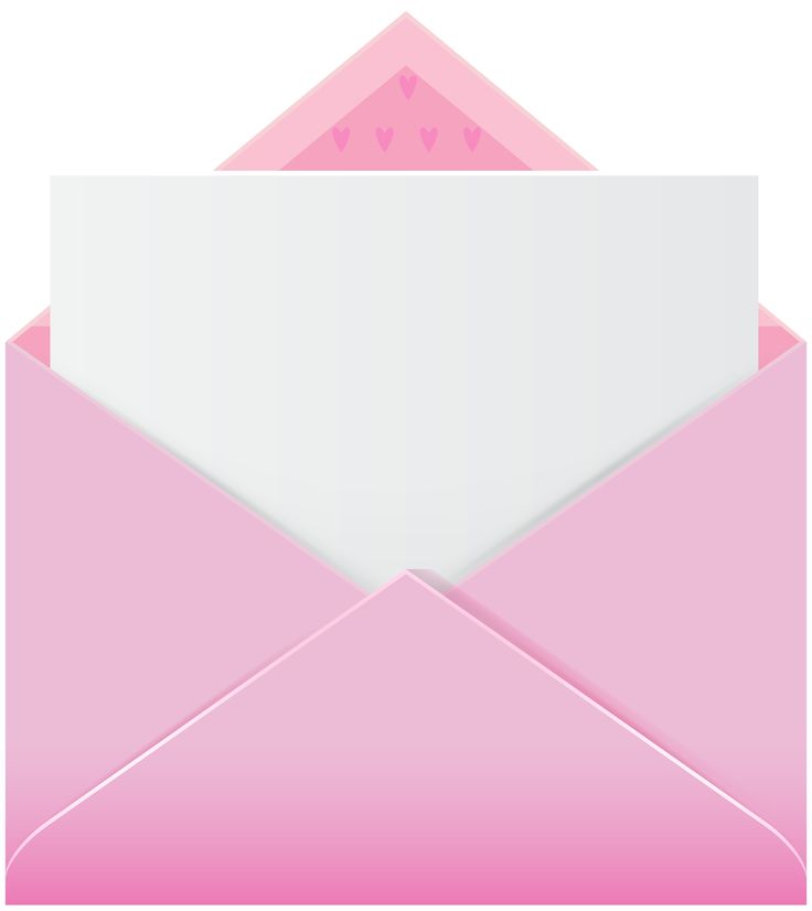 an open pink envelope with a white card in the middle, and hearts on it