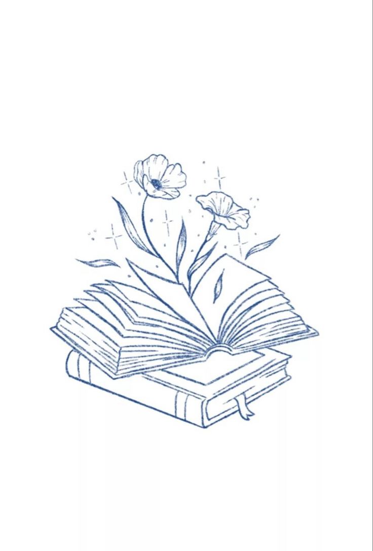 an open book sitting on top of a table next to a flower and butterfly flying over it