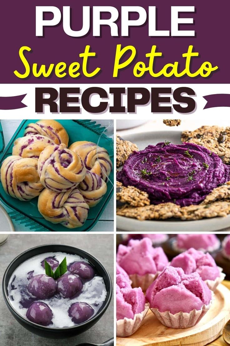 purple sweet potato recipe collage with text overlay that says purple sweet potato recipes