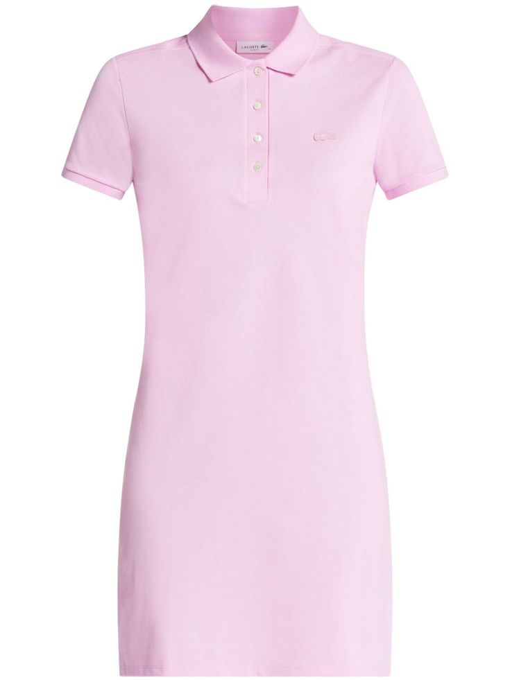 pink stretch-cotton piqué weave logo patch at the chest polo collar short front button fastening short sleeves ribbed cuffs straight hem thigh-length Lacoste Logo, Polo Dress, Polo Collar, Dress Pink, Formal Occasion, Stretch Cotton, Patch Logo, Day Dresses, Pink Dress