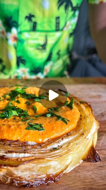 a close up of food on a cutting board