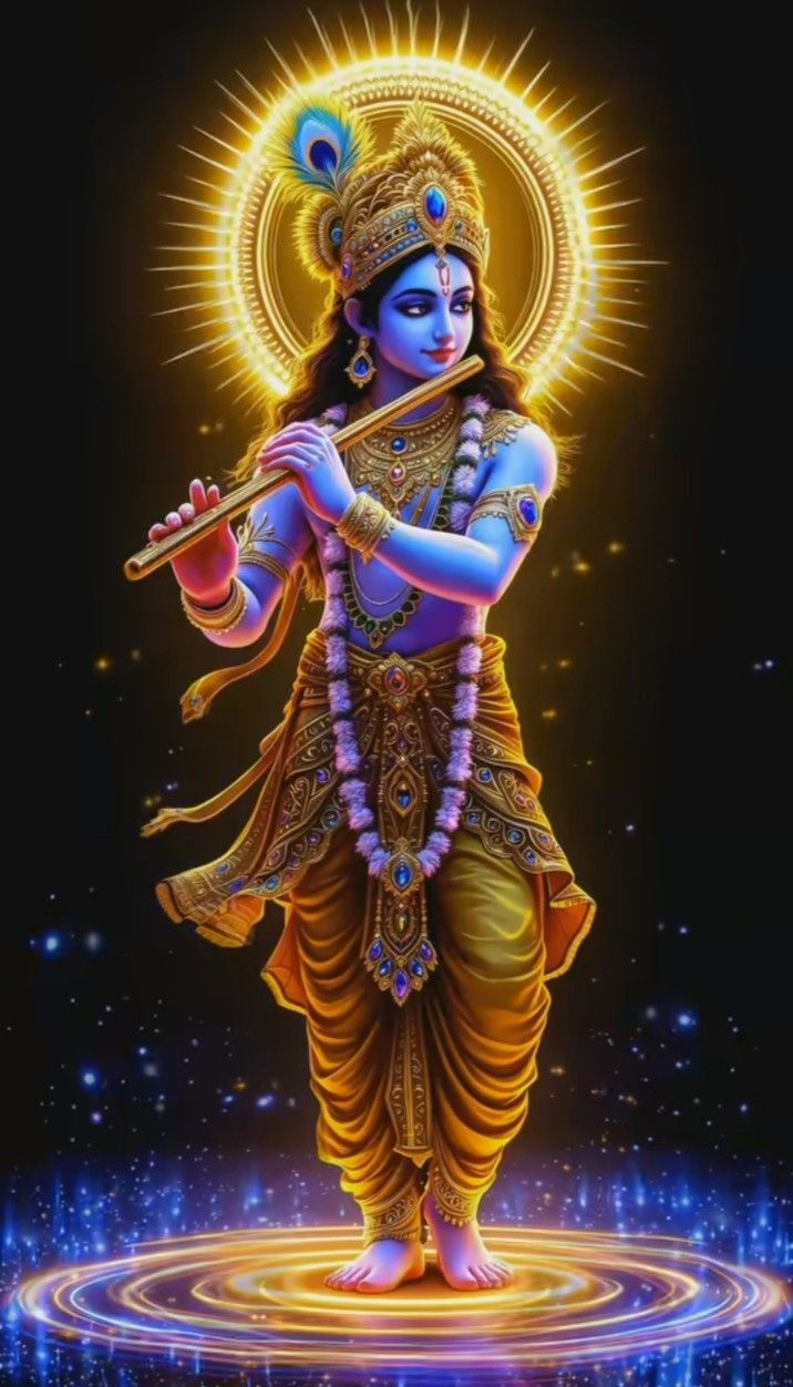 the hindu god is standing in front of a black background with stars and circles around it