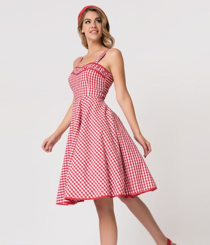 Red & White Gingham Cotton Angie Rockabilly Swing Dress Dress Unique, Vintage 1950s Dresses, Timeless Classic Style, Rockabilly Fashion, New Haircuts, 1950s Dress, Gingham Print, Haircut Ideas, Retro Look