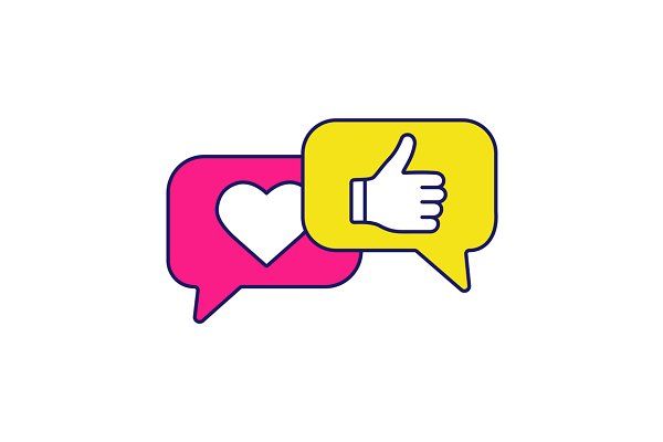 two thumbs up and heart in speech bubbles