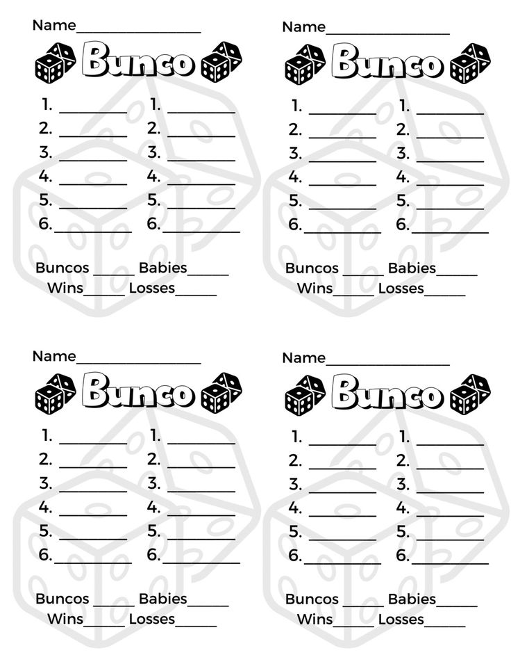 the printable bunco score sheet is shown in black and white, with numbers for each