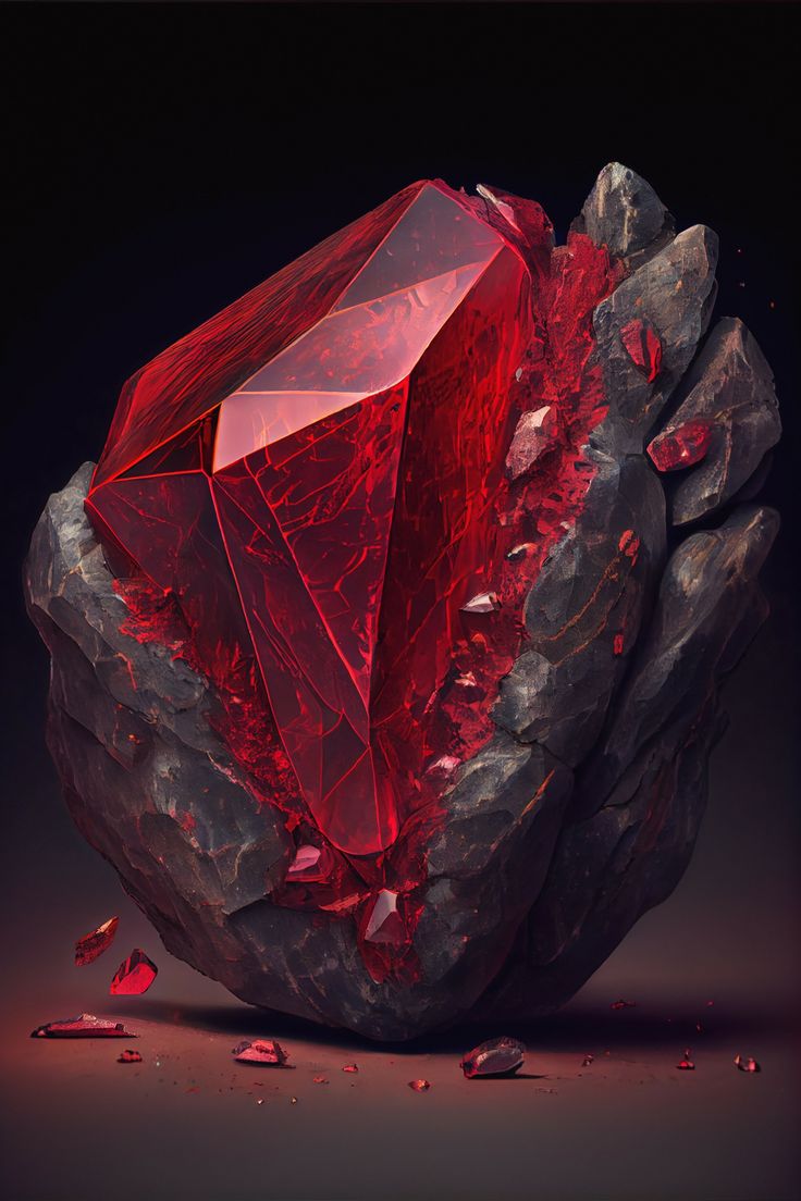 a red diamond sitting on top of a rock