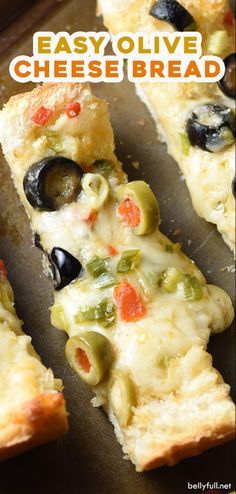 an easy olive cheese bread is cut into slices