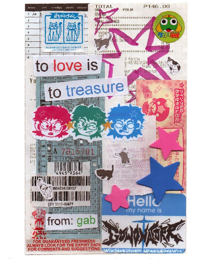 an assortment of stickers with words and pictures on them, including the word love is to