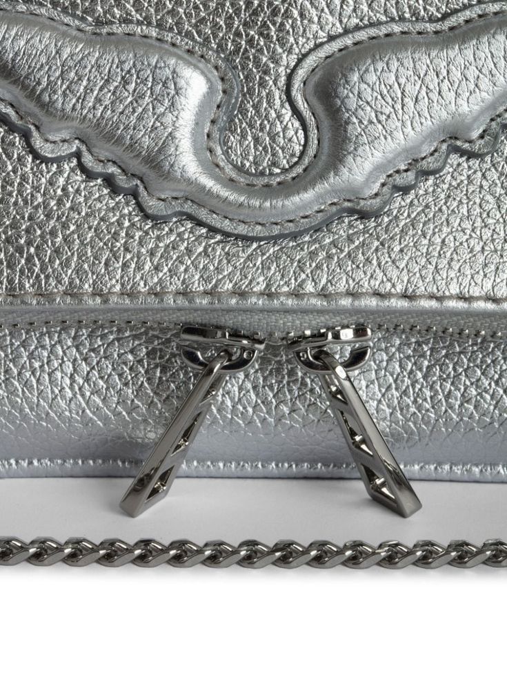 Find ZADIG&VOLTAIRE Rock Mini Bag on Editorialist. This Zadig&Voltaire Rock mini bag is crafted from silver-tone calf leather with a grained texture. It features a debossed logo to the front, a foldover top with a magnetic fastening, a zip-fastening compartment, and a chain-link shoulder strap. The bag is a mini style and can be worn on the shoulder or crossbody. Bridal Boots, Silver Bag, Diamond Fashion Jewelry, Crossbody Clutch, Zipped Bag, Zadig And Voltaire, Small Accessories, Mini Fashion, Leather Clutch