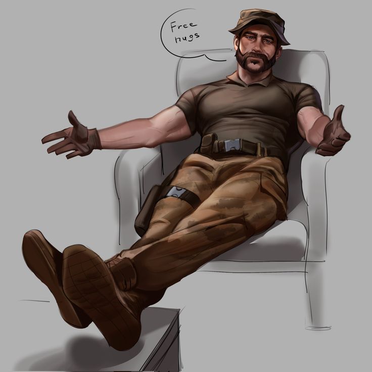 a drawing of a man sitting in a chair with his arms out and feet up