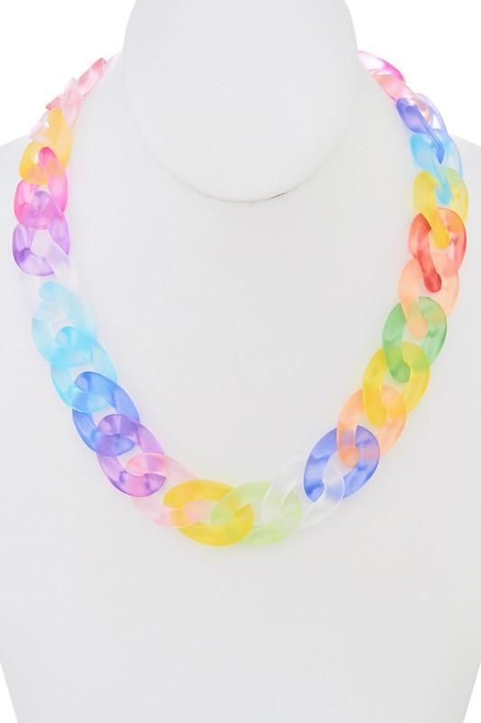 Multicolored plastic chain necklace. Approx. Length 17+3". *FINAL SALE* Multicolor Plastic Jewelry With Adjustable Chain, Trendy Multicolor Plastic Jewelry, Multicolor Chunky Chain Link Jewelry, Multicolor Plastic Jewelry For Party, Trendy Multicolor Chain Necklace For Party, Trendy Multicolor Party Chain Necklace, Colorful Plastic Jewelry For Party, Multicolor Adjustable Chain Link Necklace, Party Jewelry With Plastic Chain