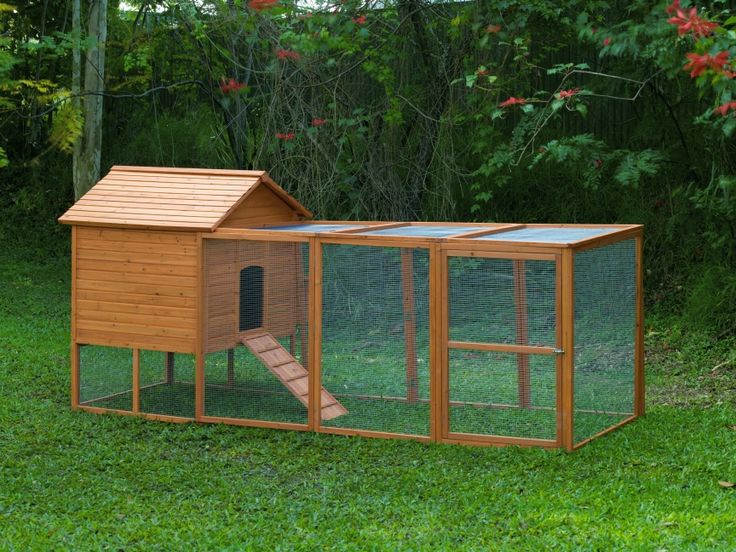 a small wooden chicken coop with a ramp