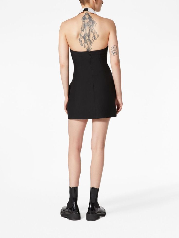 Valentino Garavani classic-collar Halterneck Minidress - Farfetch Tie Collection, Full Look, Wearing Black, Black Tie, Valentino Garavani, Open Back, The Dress, Fashion Branding, Ready To Wear