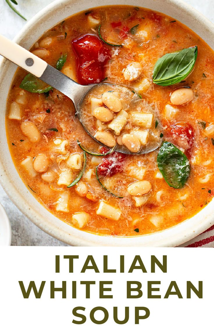 italian white bean soup with basil and tomatoes