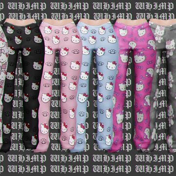 hello kitty leggings are lined up on a black and white background with hello kitty images