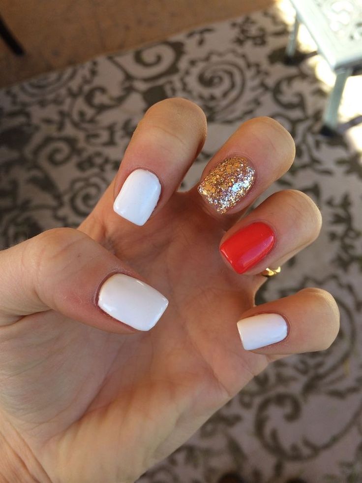 Red White And Gold Nails, White And Gold Manicure, Red Black Gold Nails, White And Gold Nails, Gold Manicure, Black Gold Nails, Nails White, Christmas Nails Acrylic, Colorful Nail Designs